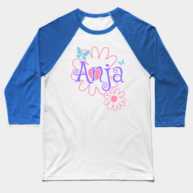 Anja Girls Name Daisy Butterflies Baseball T-Shirt by xsylx